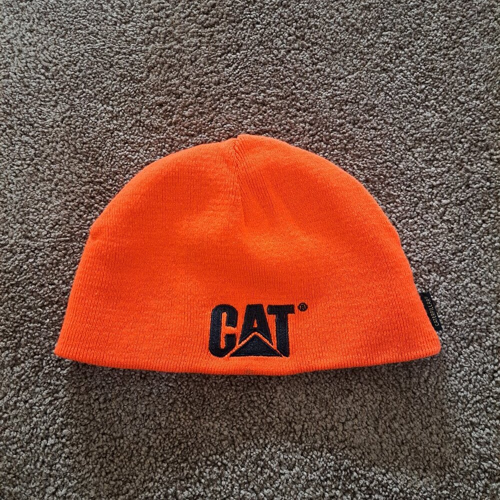 CAT Caterpillar Reversible Logo Winter Beanie Hat Camo/Blaze Orange - Picture 1 of 6